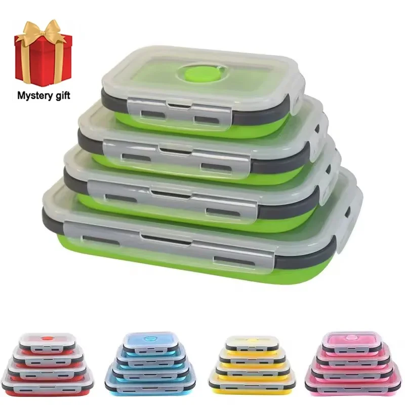 

1PCS Foldable Silicone Lunch Box Portable Microwave Heated Lunch Box Square Silicone Preservation Box Food Storage Picnic