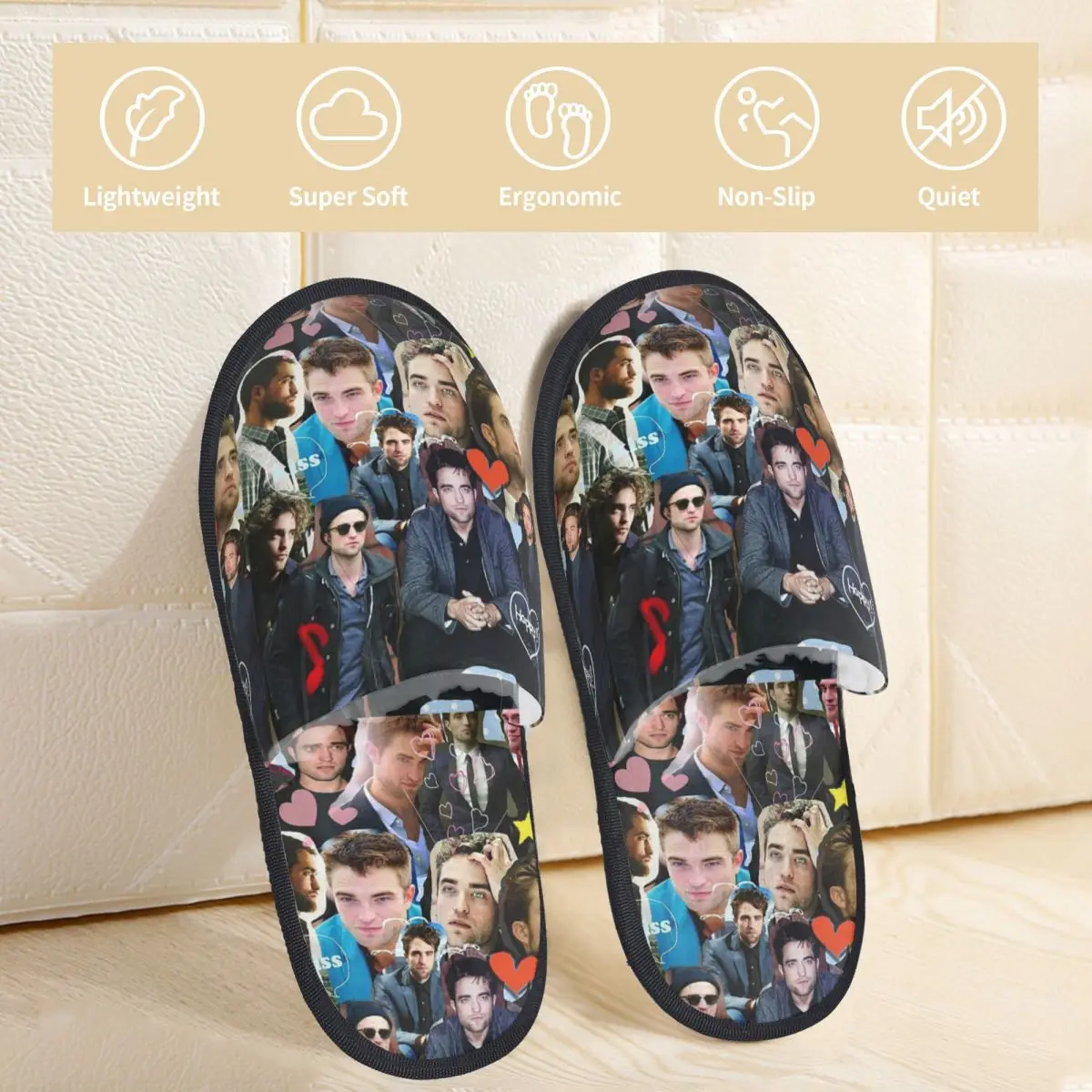 Pantoufles d'hiver coordonnantes pour la maison, chaussons en fourrure, diapositives confortables, Robert Pattinson Collage Merch, The Twilight Saga Movie