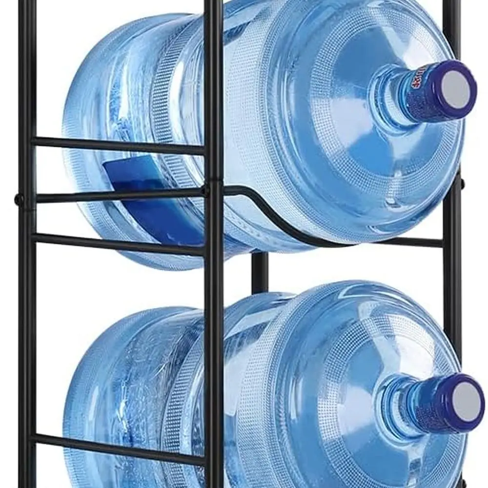 

4-Tier 5 Gallon Water Jug Organizer with Storage Shelf for Home, Office, Kitchen - Black