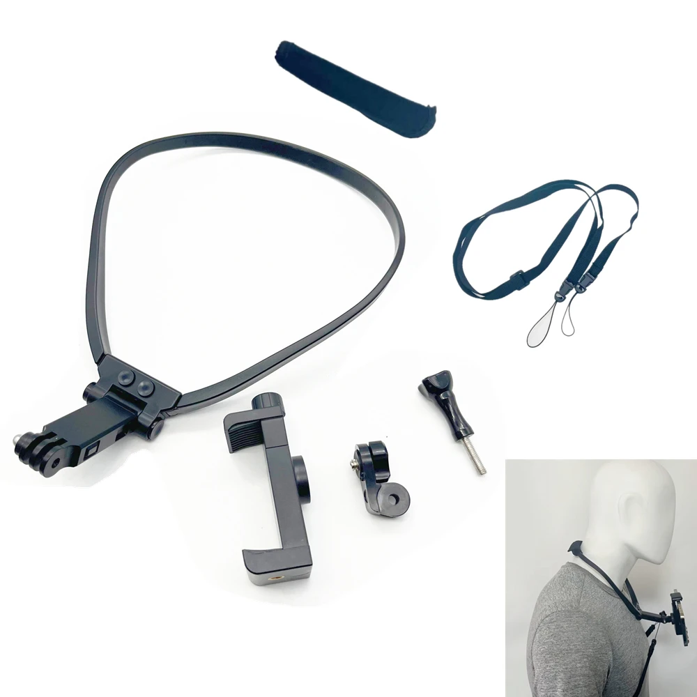 حامل رقبة POV / VLOG للهاتف المحمول مع مشبك عالمي لهاتف iPhone 14 13 12 11 Pro Max Plus لـ GoPro Hero 12 11 10 9 8, 7, 6, 5