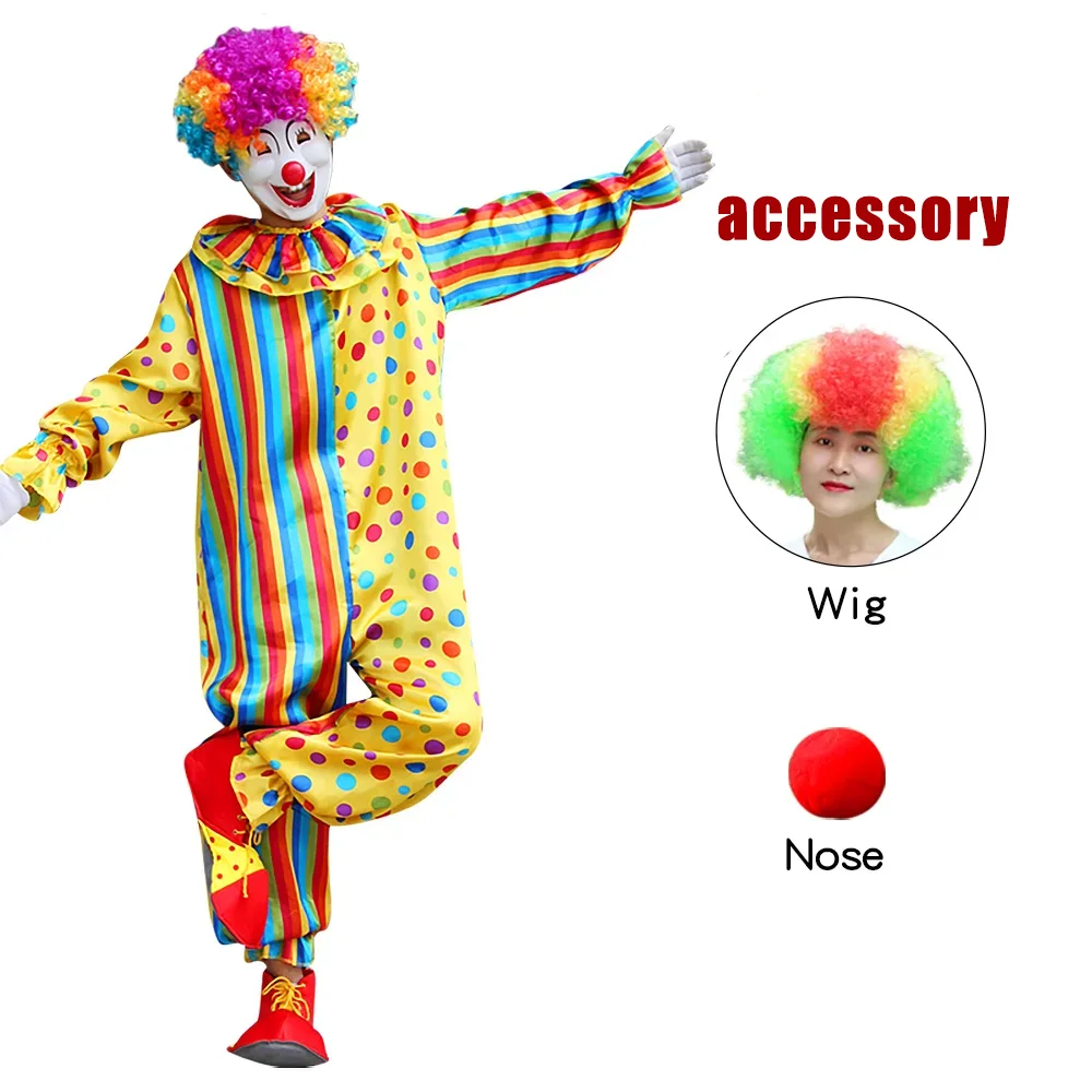 Adult Rainbow Clown Jumpsuit Featuring A Bright Colorful Pattern Funny Clown Costume Set for Height 165-185cm