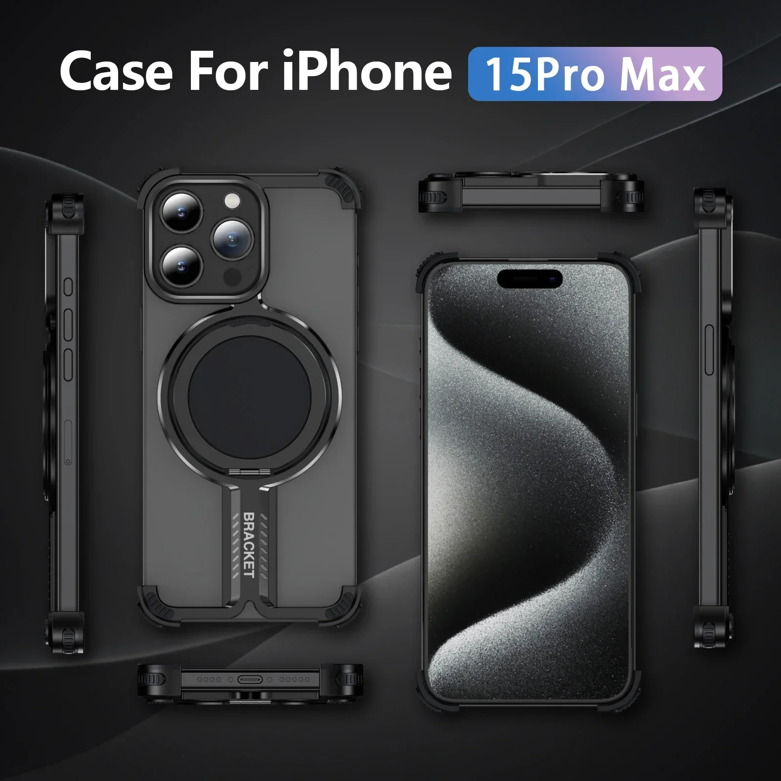 Luxury Magsafe Magnetic Metal Rimless Stand Phone Case For iPhone 16 15 14 13 Pro Max Plus Aluminum Alloy Shockproof Metal Cover