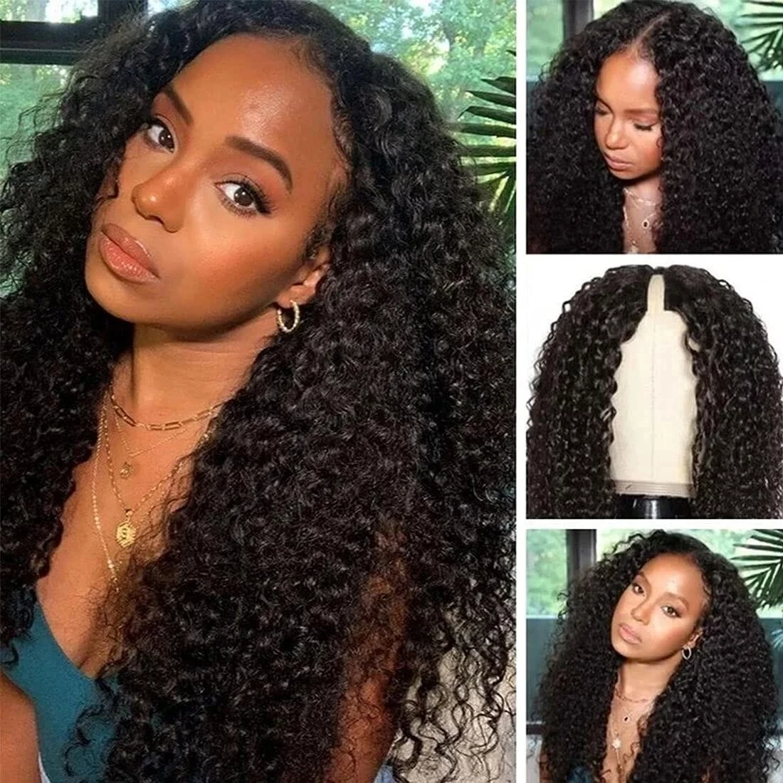 Deep Curly U Part Wig Human Hair No Leave Out Glueless Indian Deep Curly Wave U Part Human Hair Wig for Women 250% Density