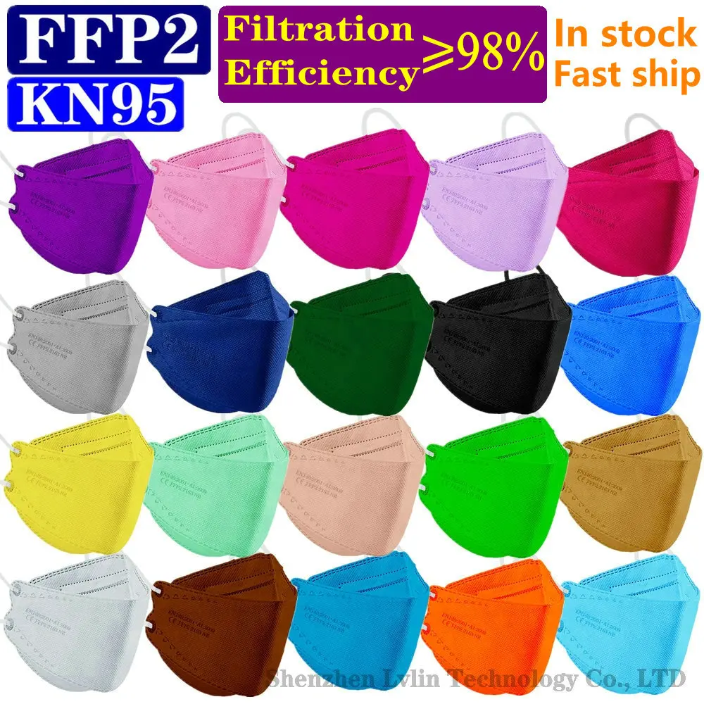 KN95 FFP2 CE 15 Color Wholesale Fish Mask  Hygienic Mascarillas Protective Respirator Anti-Fog Adult FPP2 Reusable Masques