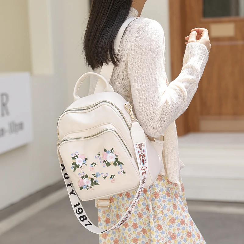 Fashion Small Bag Multilayer Fashion Women\'s Backpack Chinese Style Flower Pattern Girl School Bag Roman Wide Strap Shoulder Bag