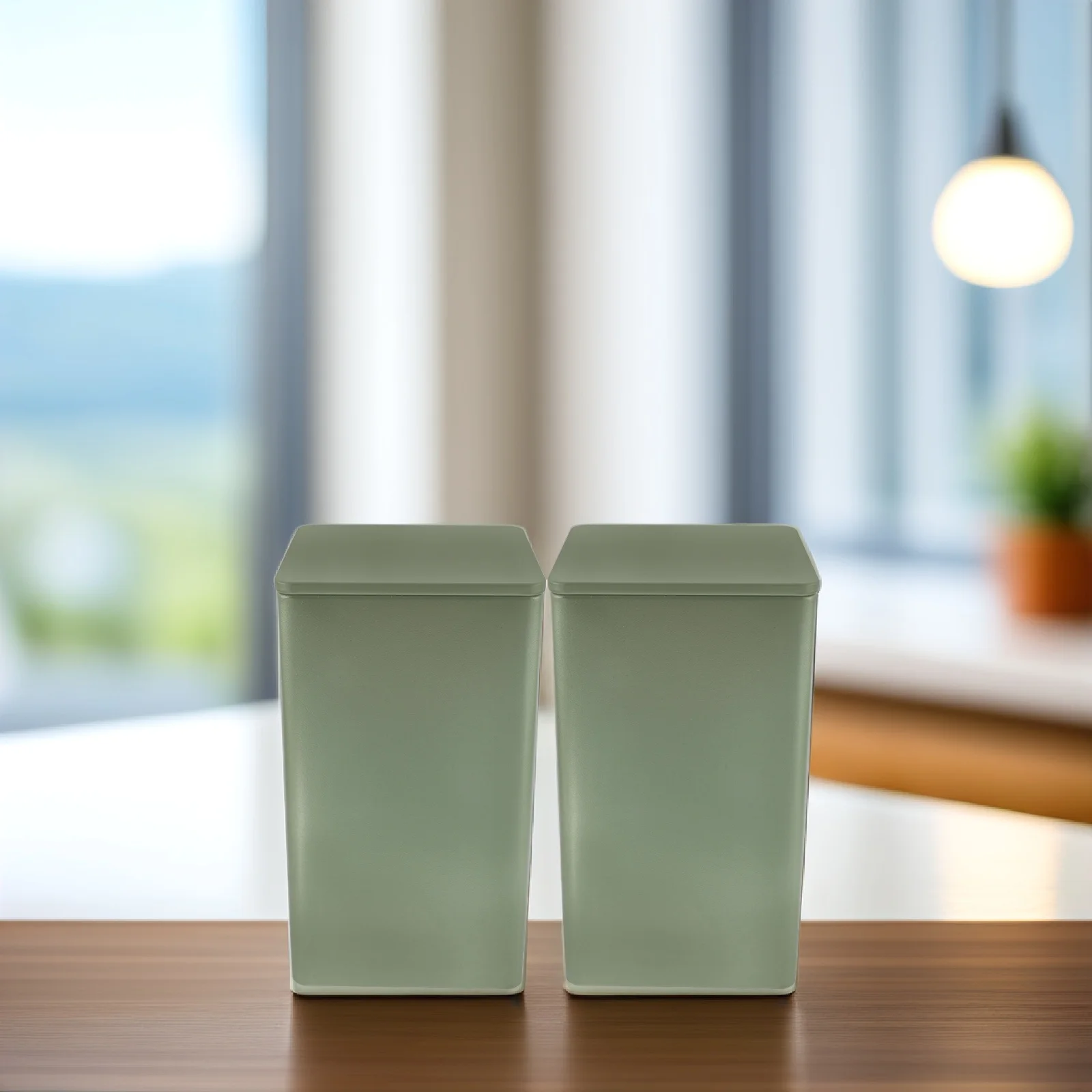 

6pcs Square Tinplate Tea Jar Large Light Green Airtight Storage Container for Tea Coffee Candy Snack Keeps Food Fresh Dry Clean