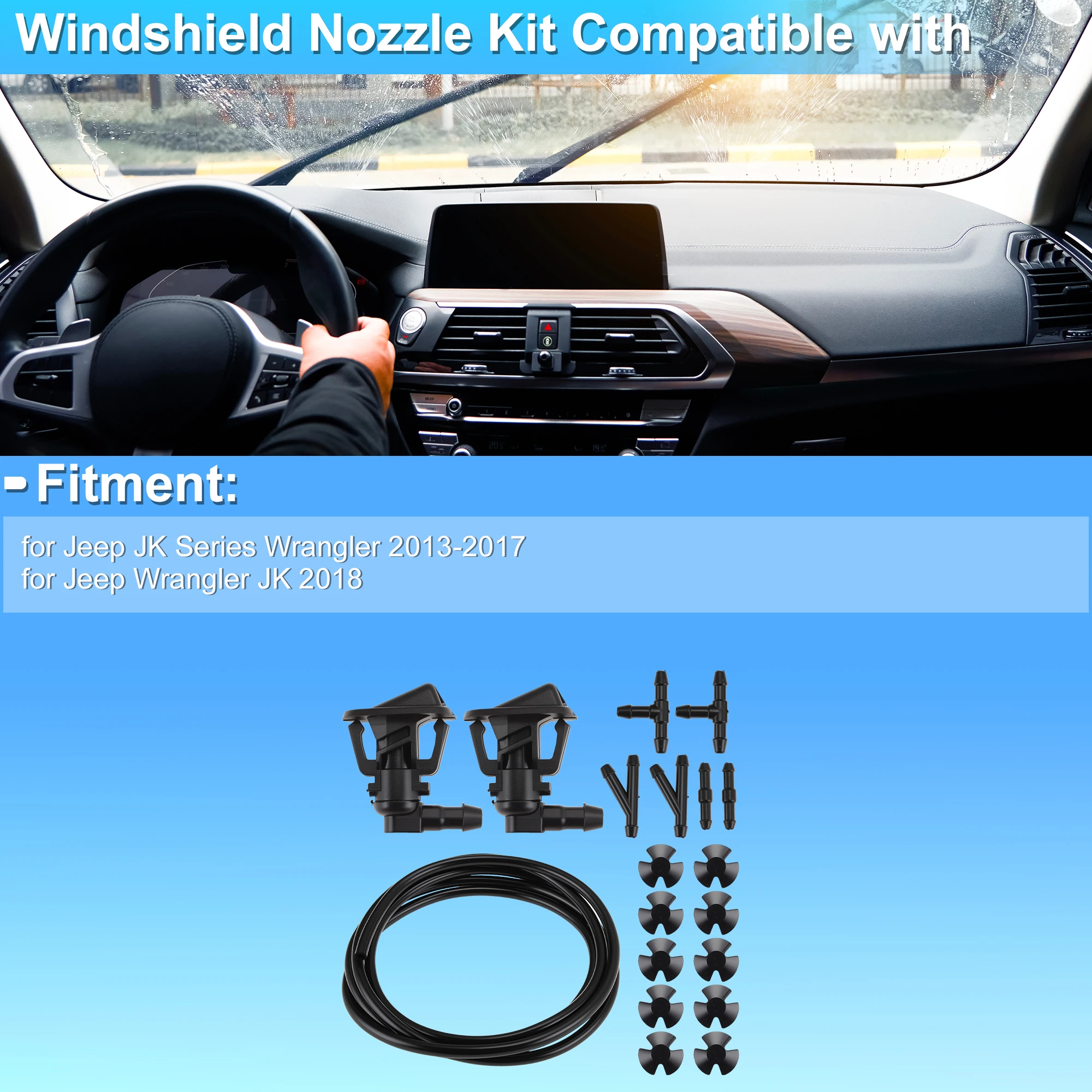 X Autohaux Windshield Washer Nozzle Kit for Jeep JK Series Wrangler 13-17