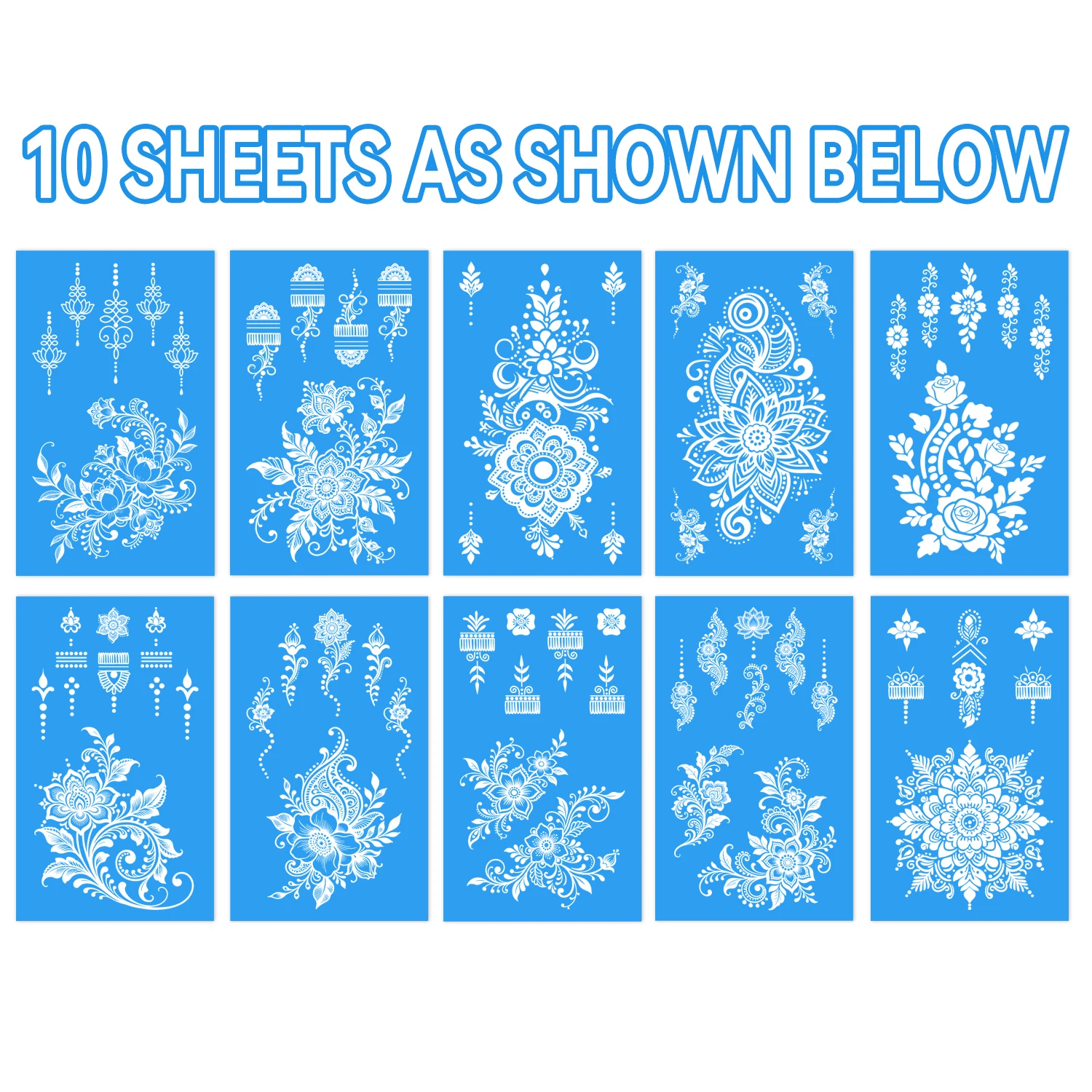 10 Sheets Glow Henna-style Tattoo Kit, Waterproof Temporary Henna-Pattern Tattoos Stickers for Women Wedding Party view 6