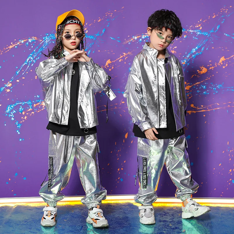 Sequin Children Fashion Top Coat Pants Ballroom Dancing Clothes Jazz Dancewear for Girls Boys Street Dance Wear Hip Hop Costumes