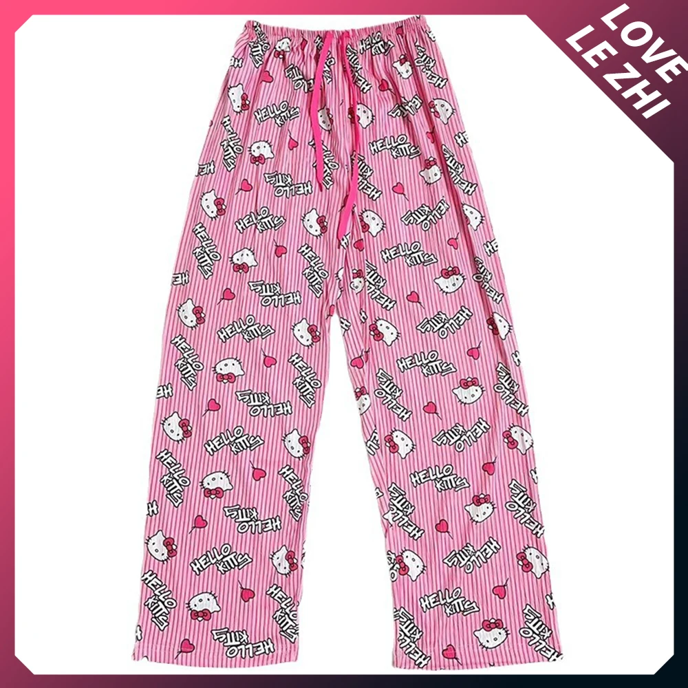 Sanrioed Hello Kittys Kawaii Summertime Loose Thin Pants Cute Anime Pajamas Multi Color Women Home Pants Comfort Casual Pants