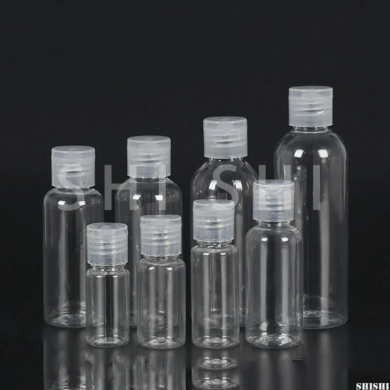 5 Pcs Clear Flip Lid Bottles Cosmetic Sample Containers Travel Liquid Shampoo Refillable Vials Plastic PET 5ml 50ml 60ml 100ml