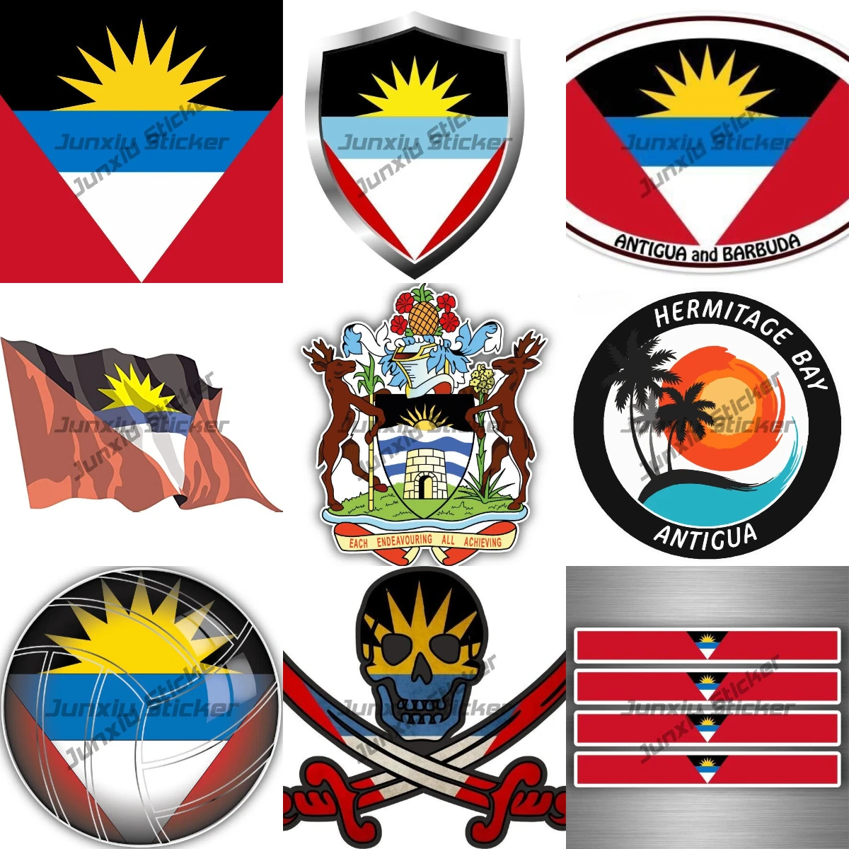 

Antigua and Barbuda Coat of Arms Sticker Antiguan Flag Emblem Map Pirate Victory High Quality Decal Pickup Camper SUV Decoration