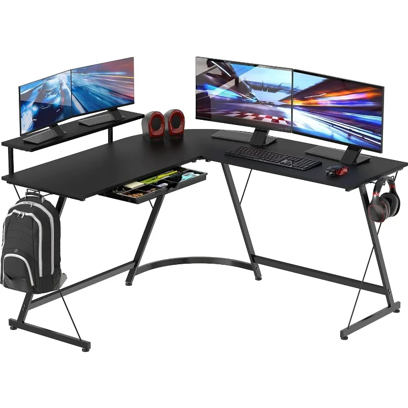 

Vista L-Shape Desk with Monitor Stand, Black