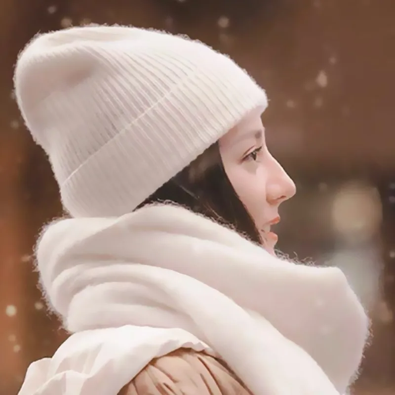

Conical Top Brimless Beanie Knit Hat Rabbit Fur Melon Skin Hat Winter Women Face Enhancing Small Woolen Hat Warm Cold Hat 4m870