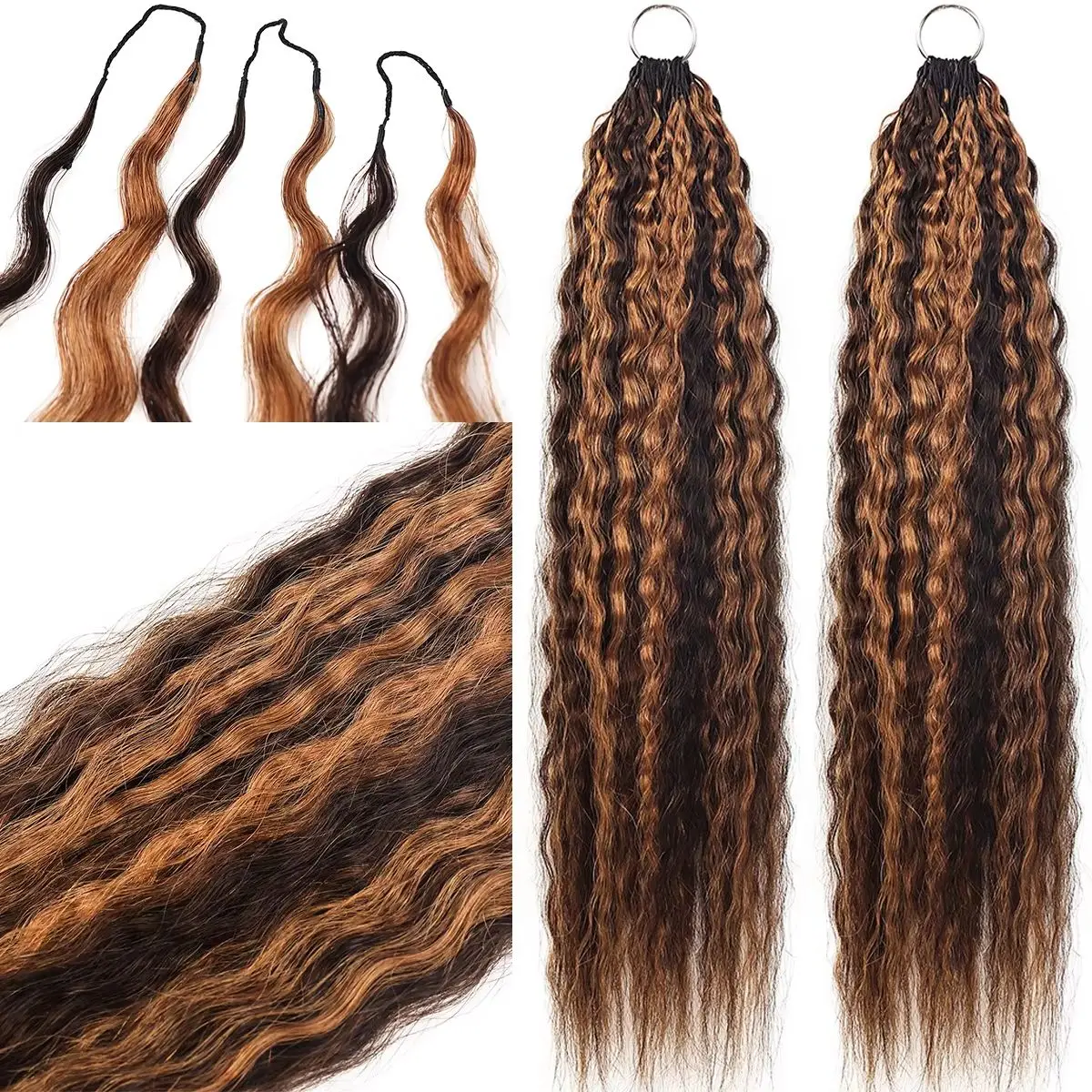 Kinky Straight 4/30 Highlight Feather Crochet Human Hair Extension Pre Separated Knotless Reusable Pre Looped Crochet Human Hair