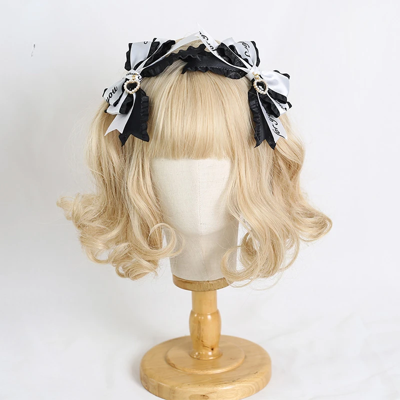 Original japanische jk lolita Spitze handgemachte Haars pangen Buchstaben Band Bowknot Haars pangen niedlichen Kopfschmuck Cosplay Prinzessin Kopf bedeckung