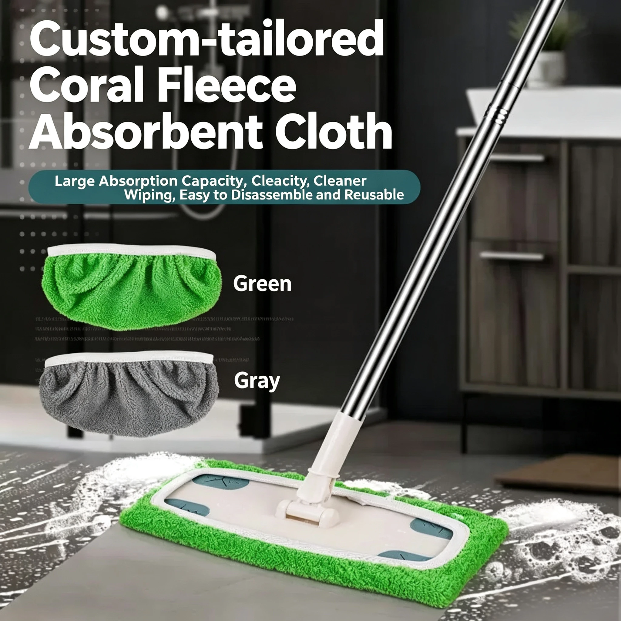 Reusable Ultra Fine Fiber Mop Pad Super Water Absorption Firmly Attachable For Most Standard Mops