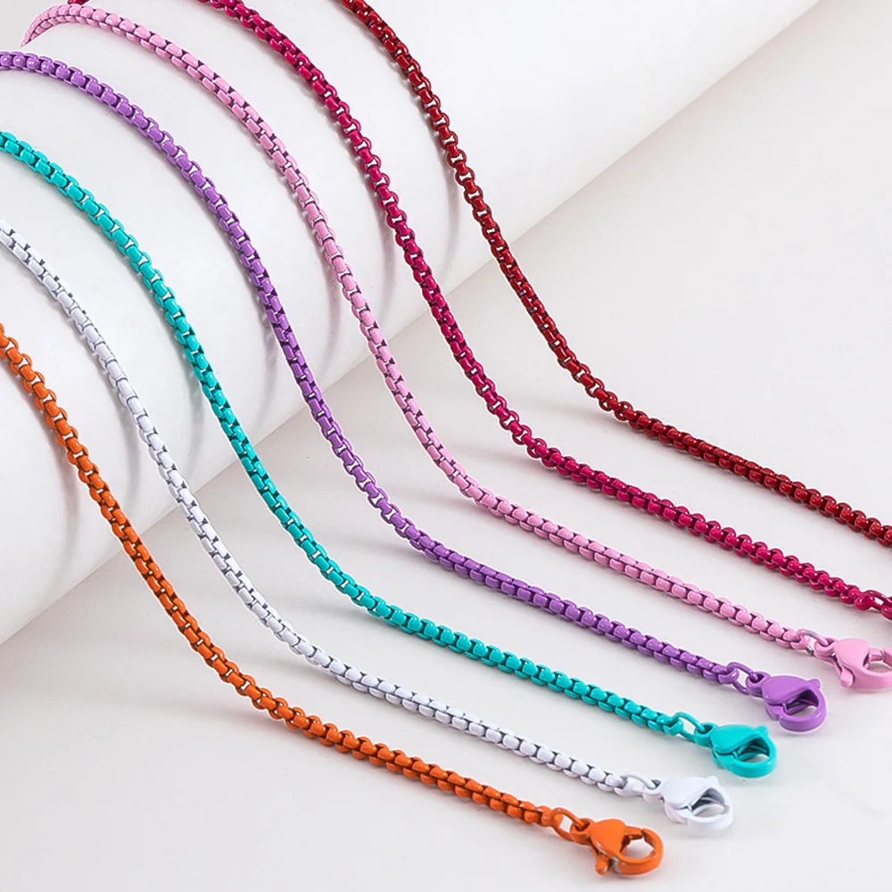 1pc Dopamine Colored Painted Box Chain Stainless Steel Neckl