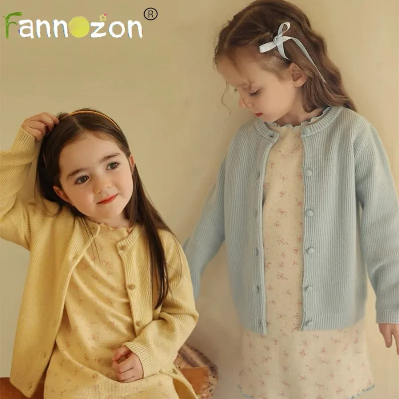 Autumn 2024 Girl's Clothes Knitted Cardigan Jacket Children's Wear Girls Toddler Wool Blend Fashion Casual Cloth 2-8 Years Old