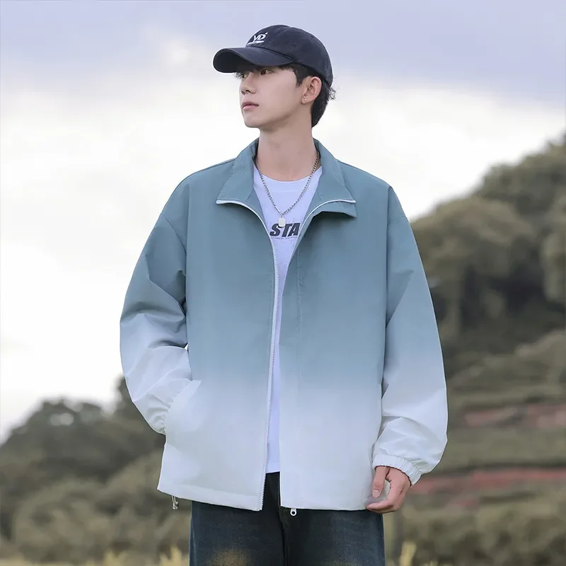 

Градиентная куртка с воротником-стойкой, градиентная новая стильная ветрозащитная весенне-осенняя свободная повседневная модная универсальная куртка