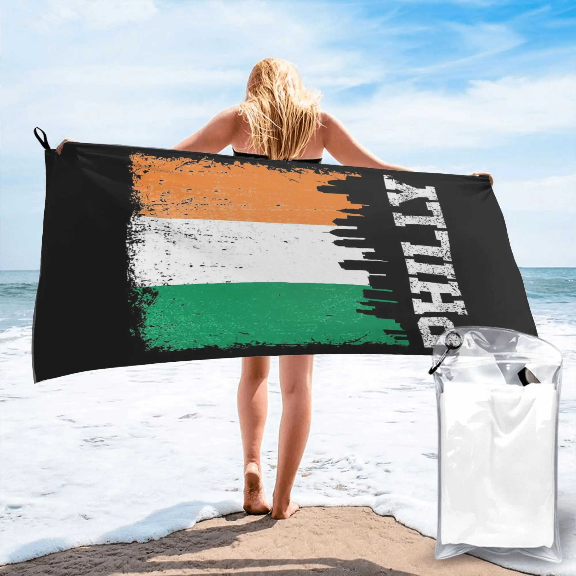 Vintage Philadelphia Irish Flag Philly Skyline Pride Beach Towel Soft Microfiber Quick Dry Absorbent Quick Towels For Swimming
