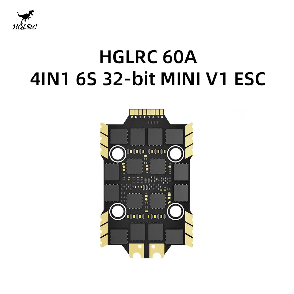 HGLRC 60A 4IN1 6S 32Bit MINI V1 ESC, 3-6S LiPo 60A Continuous 65A Burst BL32 FPV Mini 4-in-1 ESC 20×20 Mount