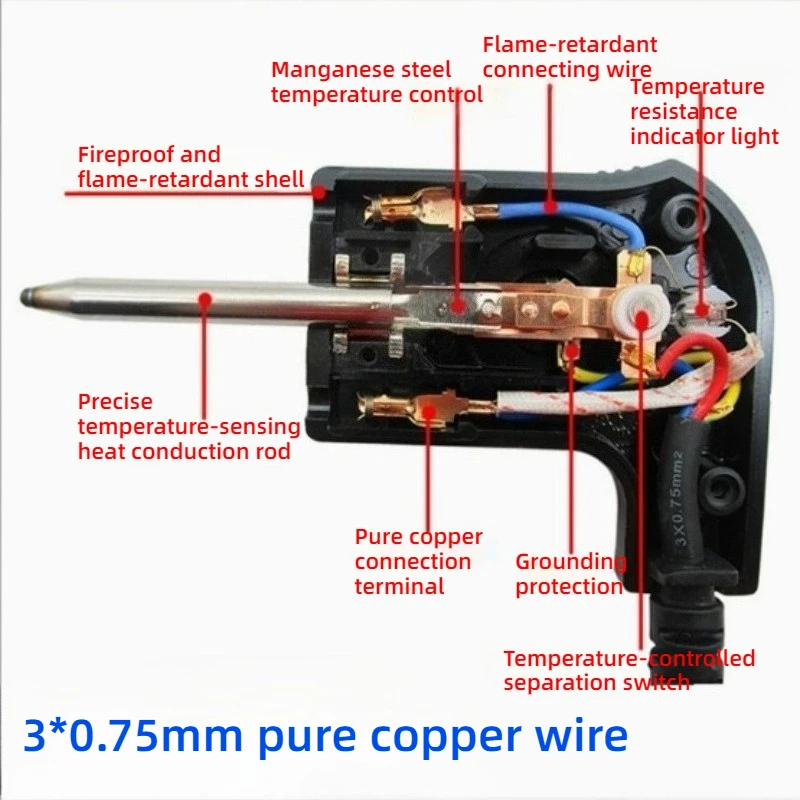 1PC EU Plug Adjustable Power Cord 1m wire with Regulator for Electric Baking Pan Heating Pot Pin plug heat control power cord