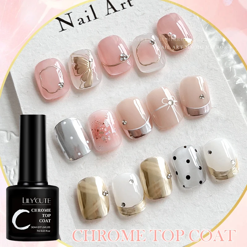 LILYCUTE 7 مللي معطف فوقي من الكروم نقع قبالة الأشعة فوق البنفسجية هلام شبه دائم طلاء الأظافر مرآة معدنية بريق مسحوق مانيكير جل وظيفي #4