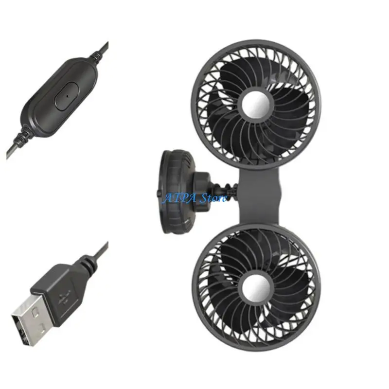 

U13C Twin Adjustable Car Fan Suction Mount Design Universal Auto Cooling Solution