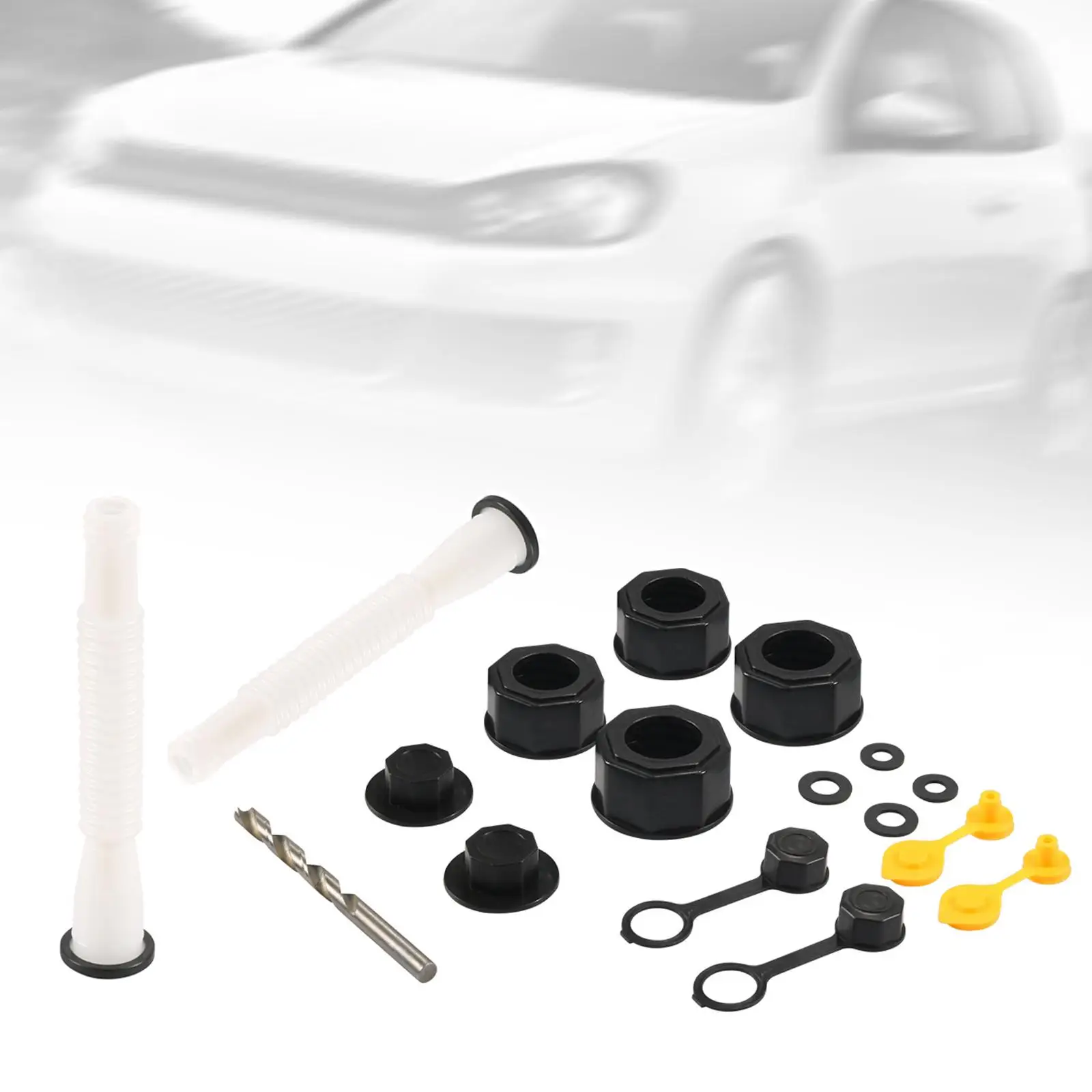 Gas Can Nozzle Gasket Set with Fuel Tank Spout Screw Collars and Drill Bit for Petrol Spout Auto Filling
