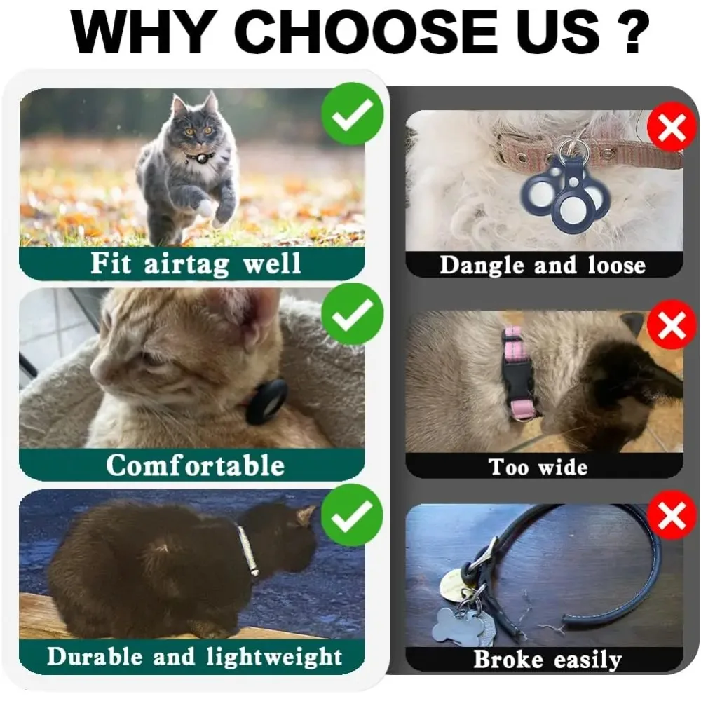 Cute Cat Collar Airtag Breakaway Reflective Kitten Collar with Bell for Apple Air Tag Holder Bell Nylon Silicone Collar for Cats view 4