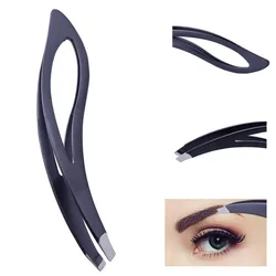 1PC Black Eyebrow Tweezers Professional Stainless Steel Slanted Flat Point Tip Hair Removal Eye Brow Tweezers Cilp