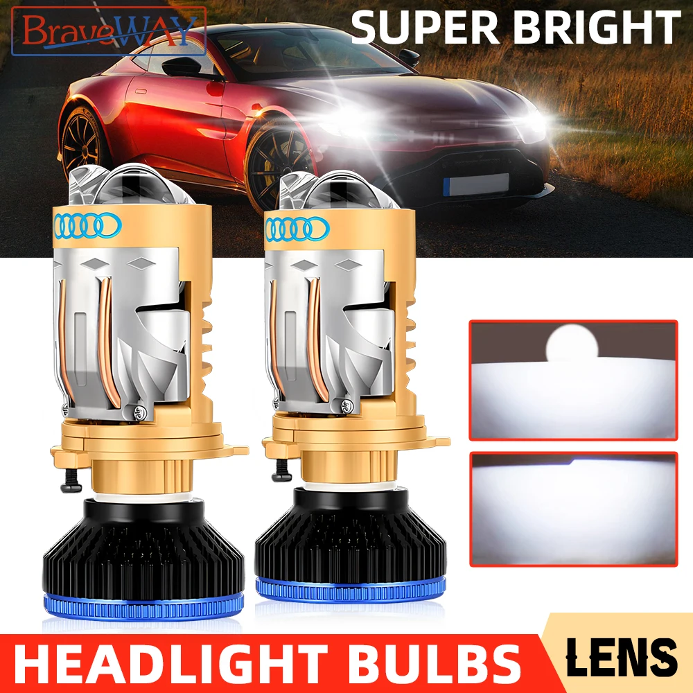 BraveWAY Bi LED H4 Projector Bulbs for Car Canbus H4 LED Auto Motorcycle LED Lights With Lens Perfect Cut-off Line 180W