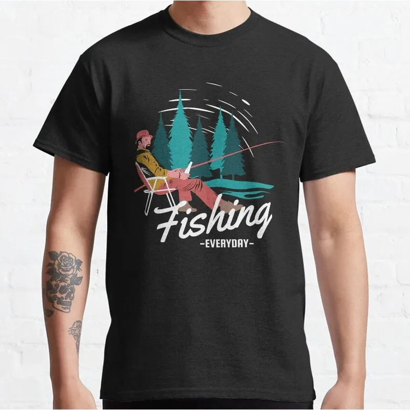 Fly Fishing Angler T-Shirt Retro Fisherman Graphic Tee Unisex 100% Cotton Print Short Sleeve Outdoor Hobby Casual Tops S-6XL