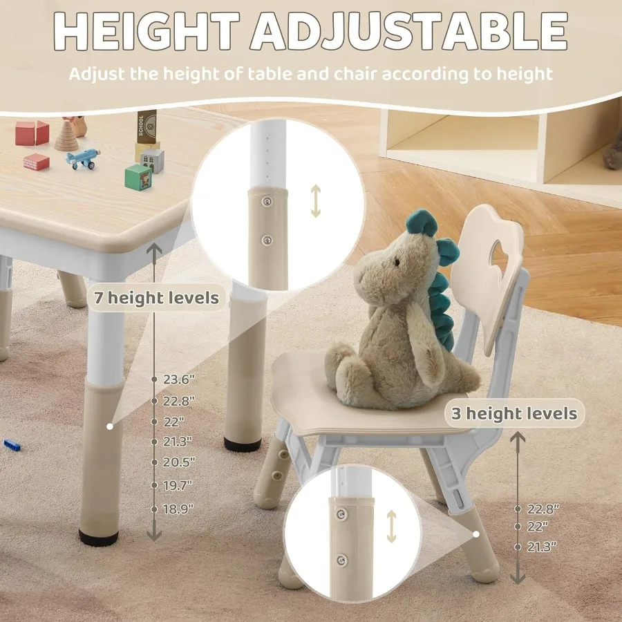 Set di sedie da tavolo regolabili per età 38 31,5x23,6 Tavolo da attività EasyClean con finitura durevole in legno naturale incontra ASTM CPSC Safe