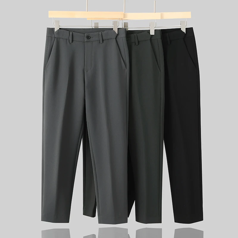 New Men's Ankle Suit Pants Can Be Stretch Strap Elastic Waist Casual Small Trousers Comfortable Fabric Not Tight