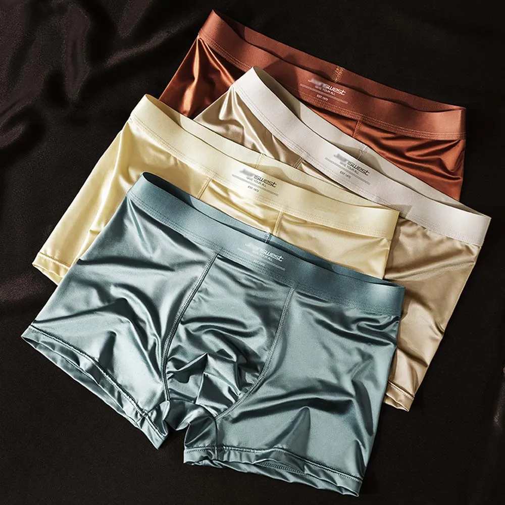 

2/3/4Pcs Men's panties Ice Silk Sexy Lingerie Soft Touch Solid Color Boxers for men Summer Lightweight Quick-Dry Men's briefs