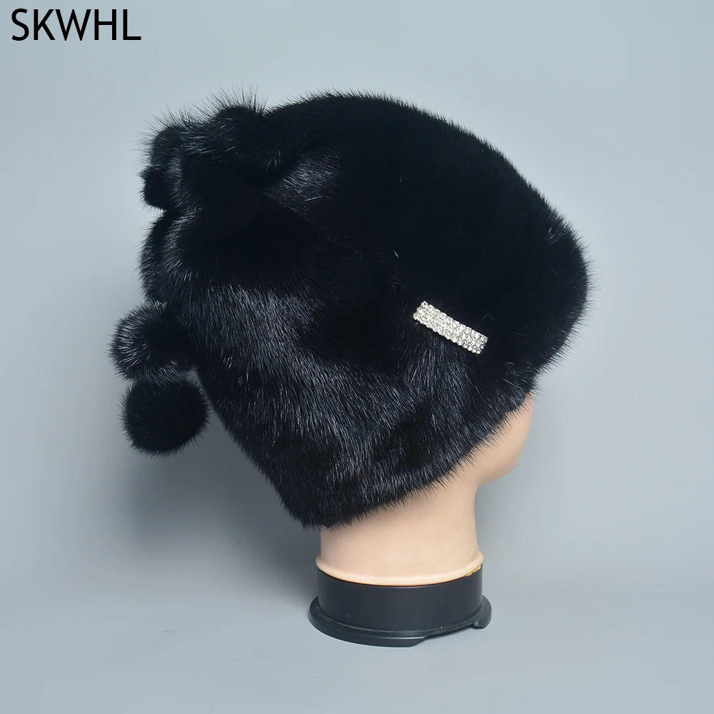 Whole Real Mink Fur Hats for Women\'s Luxury Fashion Brand High Quality Cap Christmas hat Warm In Russian Winter lady Fur Hat