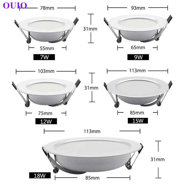 Incasso rotondo lampada da soffitto a Led dimmerabile incorporato Downlight AC85V-240V faretto a Led 7W 9W 12W 15W 18W ha condotto il Downlight