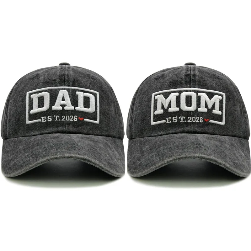 2 Stück Retro Washed DAD MOM bestickte Baseballmütze für Damen, Outdoor-Sport, verstellbarer Sonnenschutz, atmungsaktive Fahrerkappen