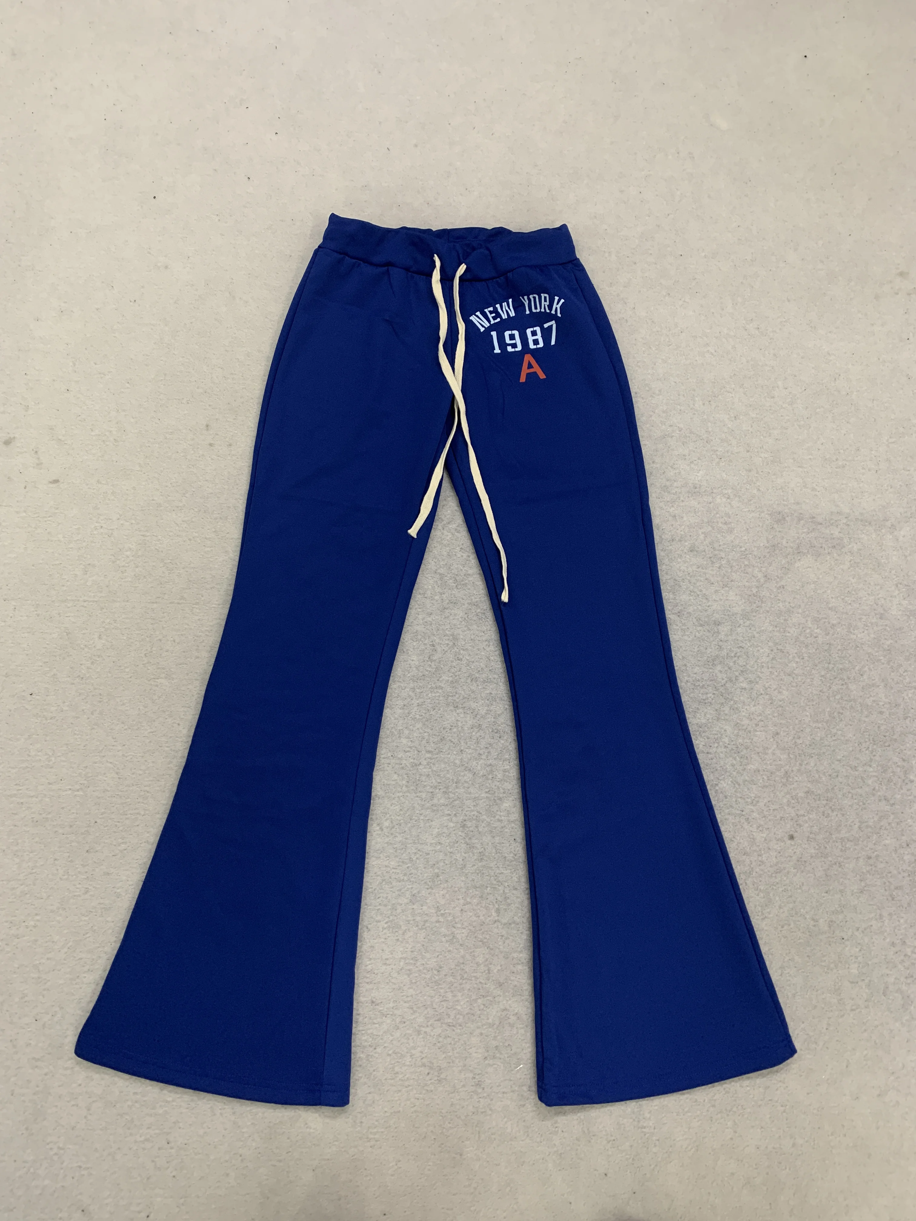 American Style Retro Stripe Printed Design Slight-looking Skinny Sapphire Blue Trousers