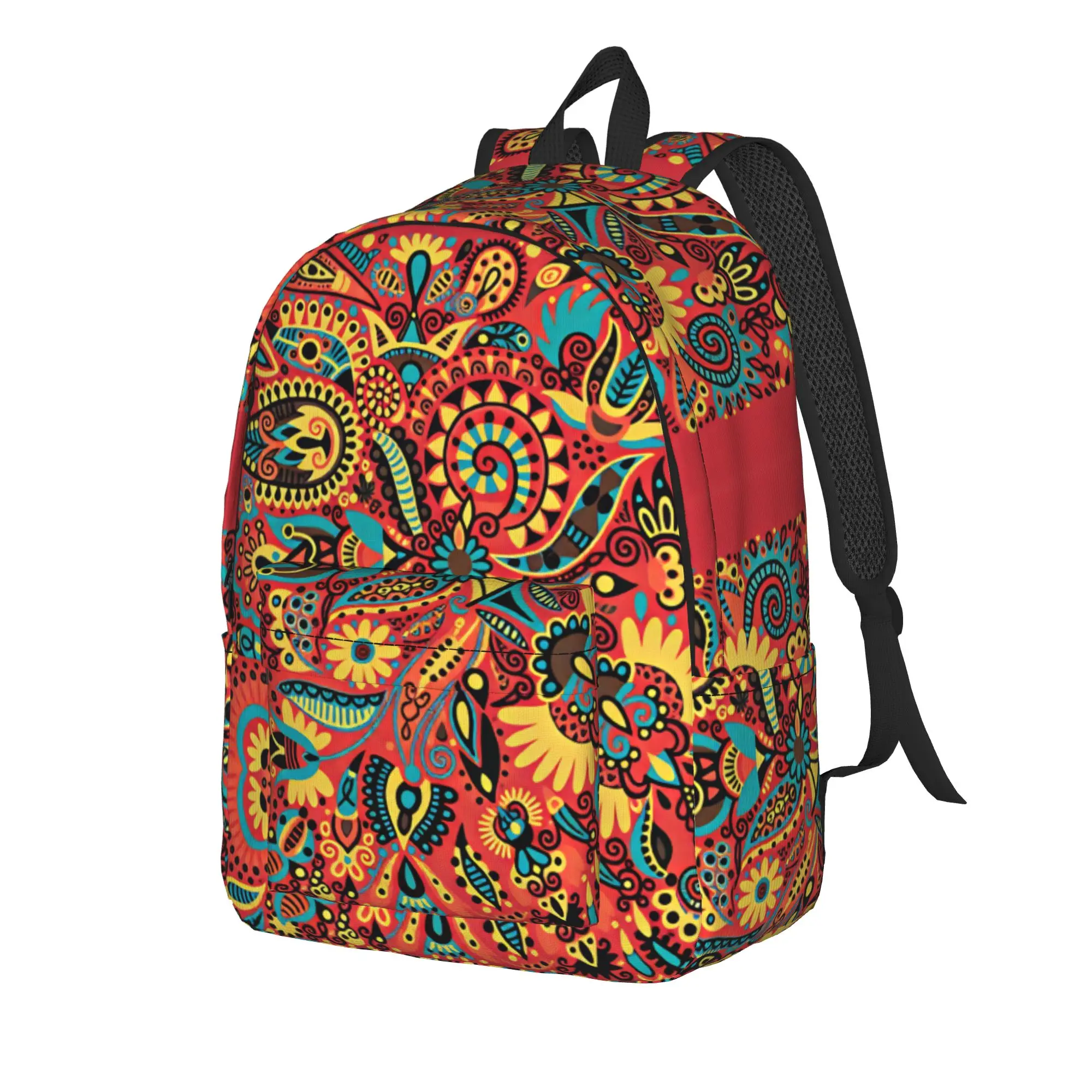 Vibrant Red Green Paisley Mandala Backpack  Men Polyester College Backpacks Print Streetwear School Bags Rucksack