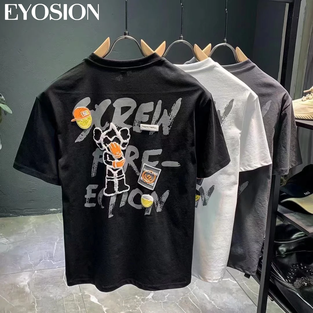 Men\'s T-shirt Doll Printing Neutral Short Sleeve T Shirt Summer Casual 100% Cotton Fashion Slim Basic Tops Fabric Clothing