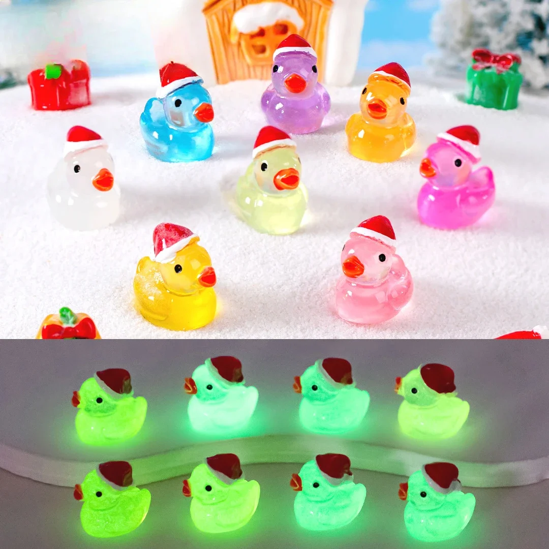 Resin Mini Duck Miniature Figurines Colorful Garden Ornaments Crafts Duck Landscape Decoration with Christmas hat 20/10/5/1pc