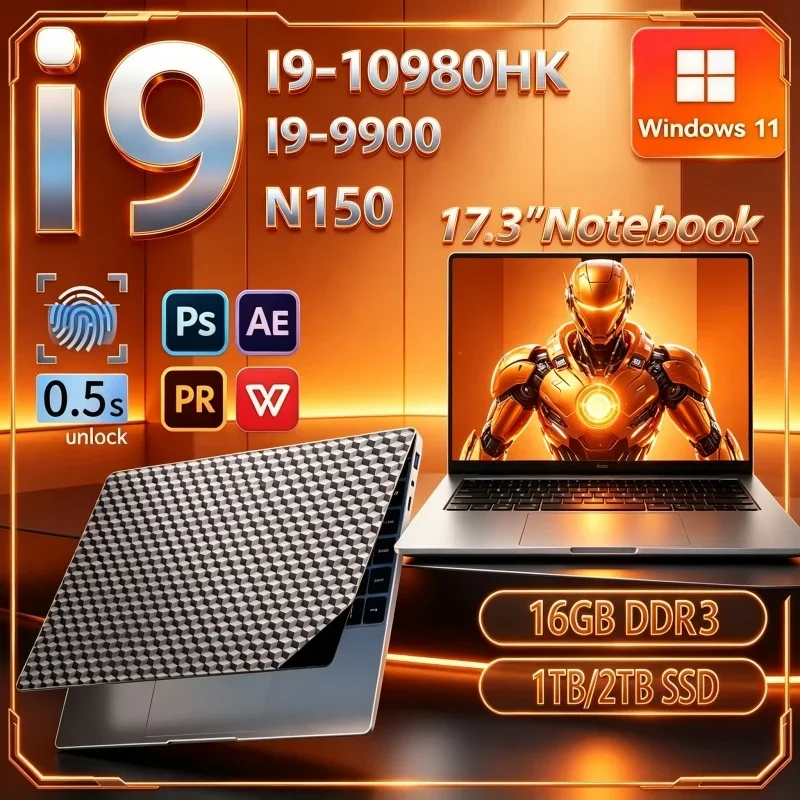 2026 Premium Lightweight 17.3 PC Intel I9‑10980HK/I9-9900/N150 16GB 32GB 2TB SSD Win11 FHD Display Gaming & Study Notebook