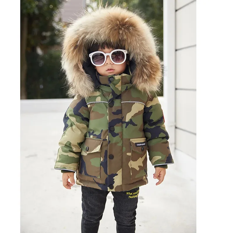 -30 Degrees new children's winter clothing Camouflage thick down jacket for little boys Warm red coat girls 2-8T