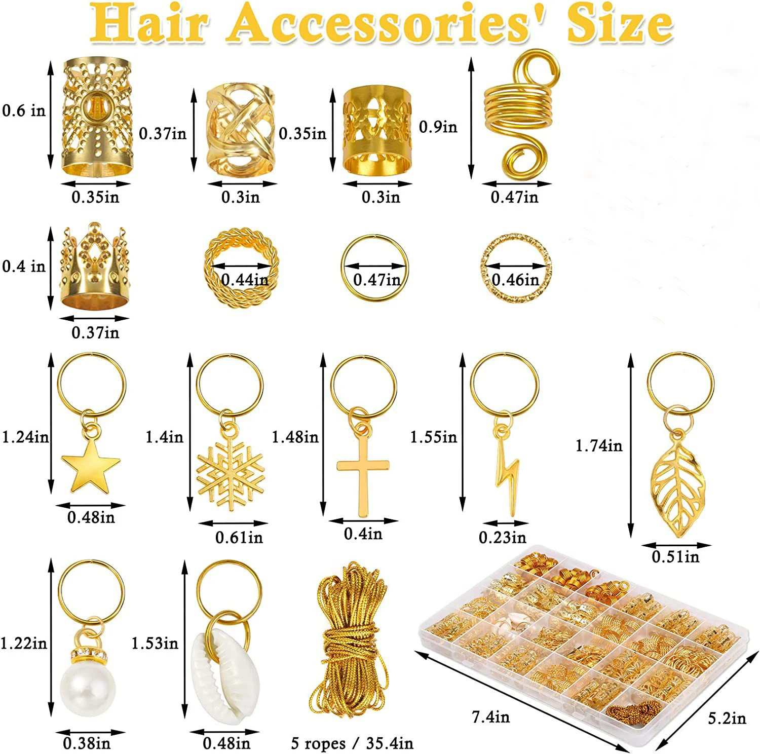 257Pcs Golden Hair Beads Braid Accessories Hair Clips Dreadlocks Braiding Braid Cuffs Metal Hair Coils Rings Charms Decoration