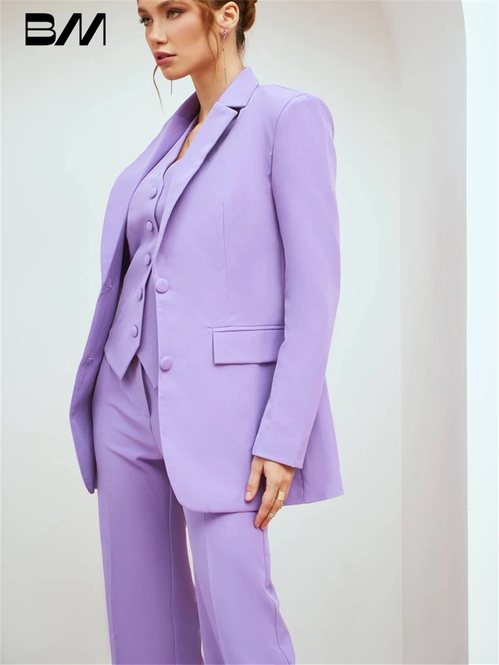 Lilac Formal Outfit Suits For Prom Women Blazer Vest Pants Solid Tuxedo Plus Size Women\'s Pantsuit Three Piece Office Suit