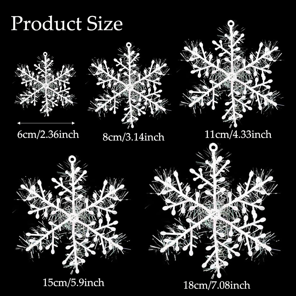 6pcs 6/8/11/15/18cm Snowflakes Christmas Tree Decorations Snowflake Ornaments Xmas Tree White Snow Flakes Hanging Decor New Year - Image 6
