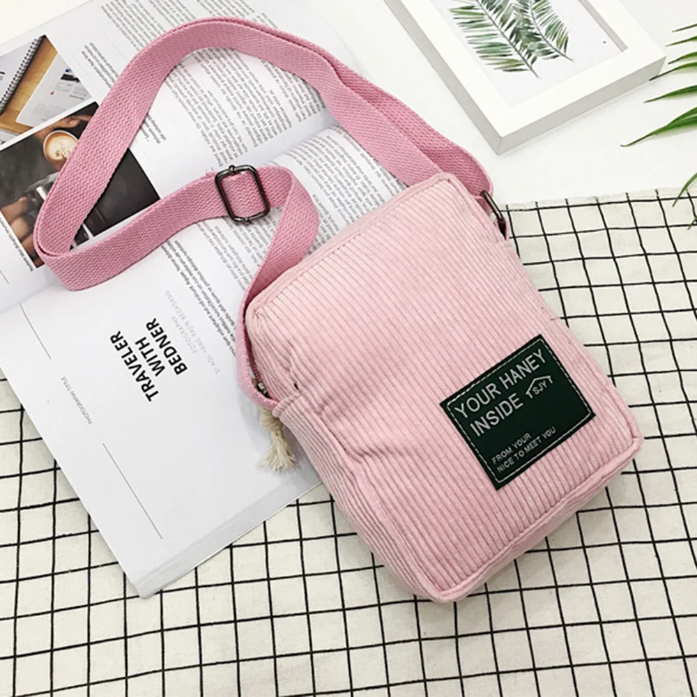 Fashion Small Corduroy Shoulder Bags Striped Cloth Fabric Handbags Men Casual Zip Canvas Crossbody Bag Women Fanny Pack